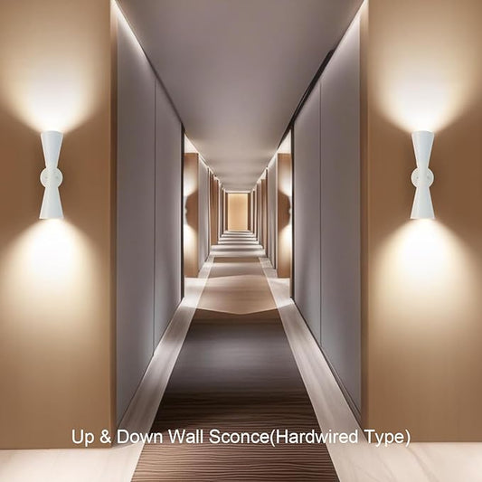 Modern Indoor Wall Sconces Set of 2 Up and Down White Wall Sconces Mid Century Indoor Wall Light Fixture Hardwired Wall Mounted Lamp for Living Room Bathroom Bedroom Hallway 13 Inch
