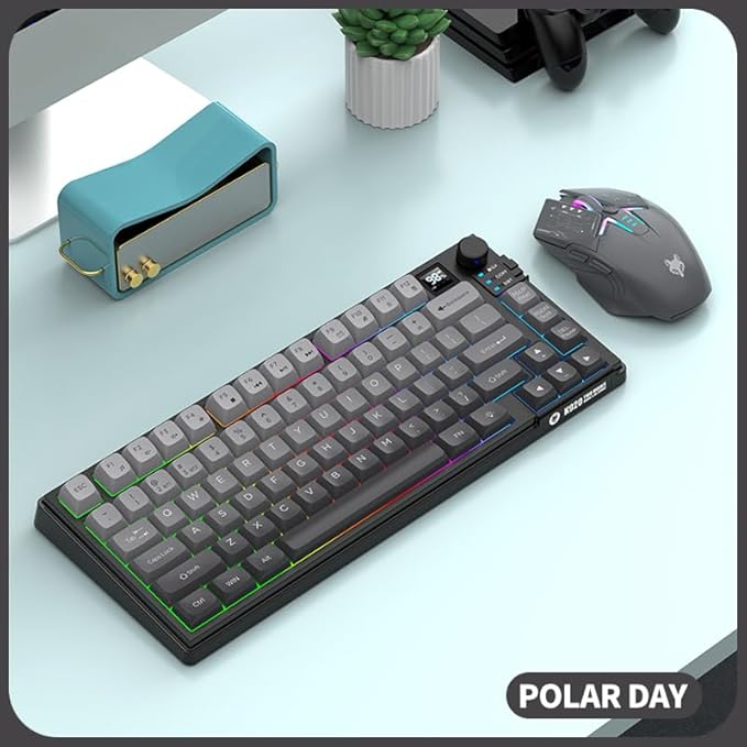 75% Wireless Gaming Keyboard and Mouse Combination, with Rechargeable Battery, Glowing Mechanical Feel Keyboard, Ergonomic RGB Optical Mouse, for Gaming/Business (Polar Day)