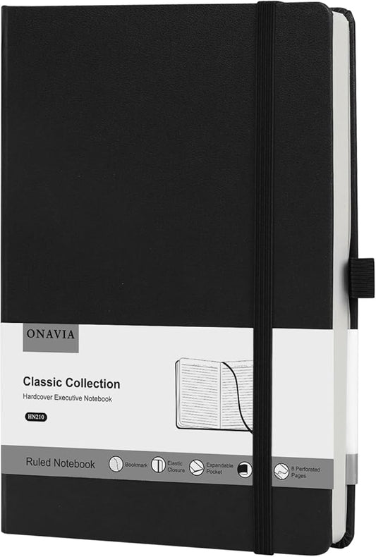 Lined Journal Notebooks for Work, Travel, College, A5 Size 100 GSM Thick Paper, Classic Ruled Journaling Notebook, Hardcover Notepad for Writing 160 Pages, 5.5 x 8.3 inch, Black