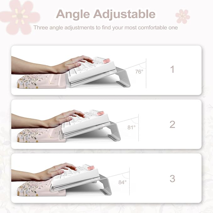 2 in 1 Wrist Pad for Keyboard, 3-Level Height Adjustment Keyboard Riser for Typing, Memory Foam Wrist Support for Keyboards for Office Home(Off White)