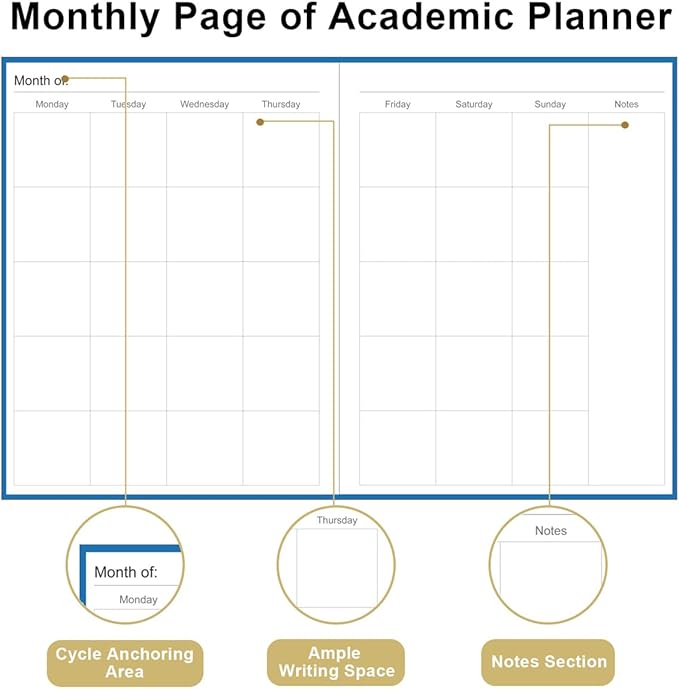 Academic Planner for 2025 2026 or Anytime – 8.5" x 11" Undated Weekly Student Planner For Homeschool, High School, College & Nursing Students, 200 Pages, Blue