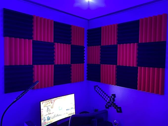 24 Pack Acoustic Panels,2" x 12" x 12"Sound Proof Foam Panels for Wall,Fireproof Absorbing Noise Cancelling Panels,to Absorb Noise and Eliminate Echoes. (12 red+12 black)