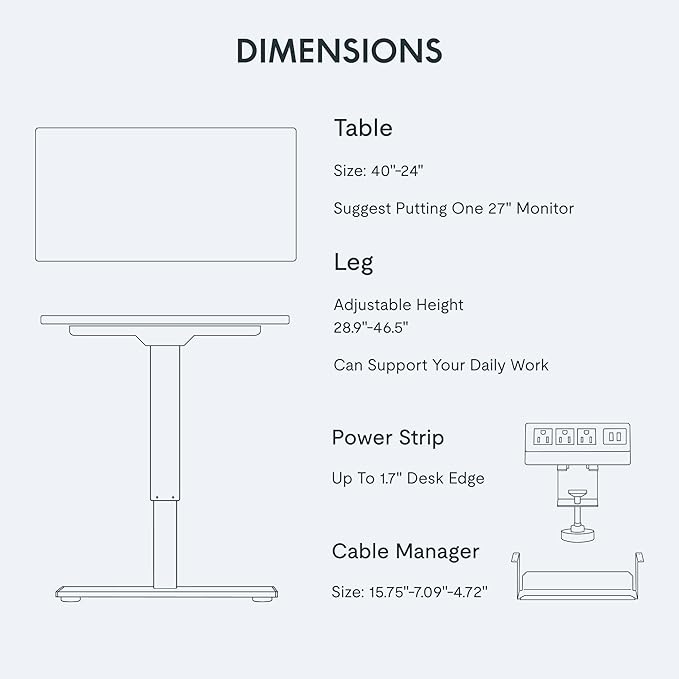 FLEXISPOT EN2 Whole-Piece Standing Desk with Clamp Power Strip, 40 x 24 Electric Stand Up Height Adjustable Desk with Cable Management (White Frame + 40" Maple Top)
