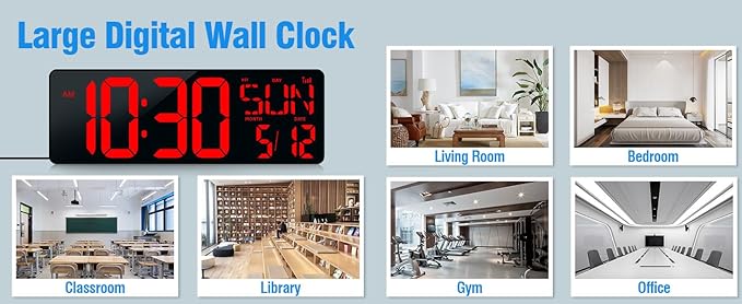 TXL 17.2'' Bluetooth Large LED Digital Wall Clock, Large Display Date and Temperature,Count Up/Down Timer Clock with Remote Control, Adjustable Brightness Alarm Clock for Home, Office, Gym, Elderly