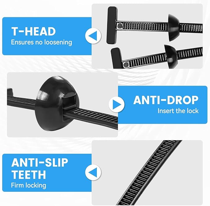 200 Items Universal Nylon Cable Tie Buckle Zip Ties - Heavy Duty Black Wire Ties for Car Automotive Cable Management, Reusable Electrical Cord Ties, Bridas para Cables