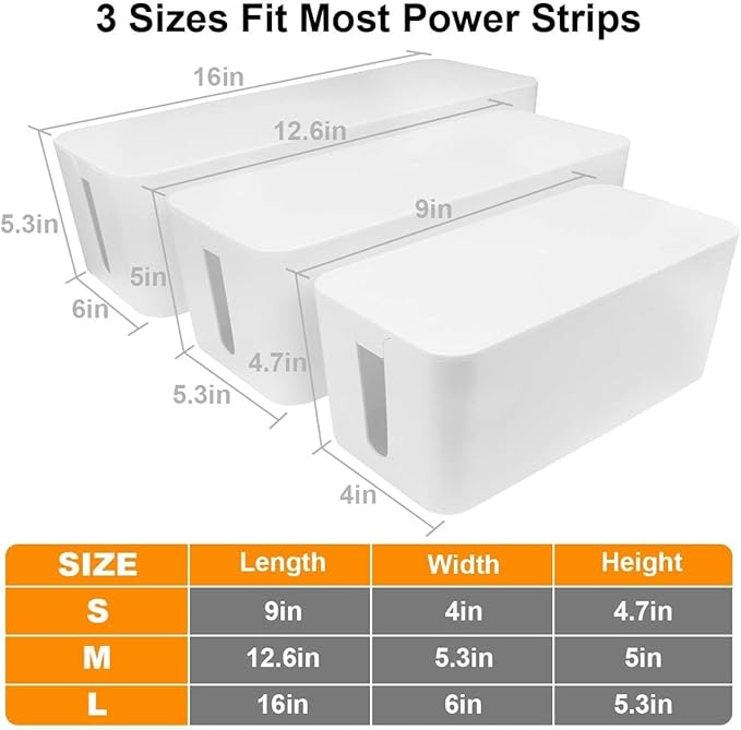 Cable Management Box DUNCHATY 3 Pack Cable Box Organizer with Large Medium Small Cord Hider Box Safe ABS Material for Cover and Hide TV Wires,Computer,Router,USB Hub and Under Desk Power Strip&Cords