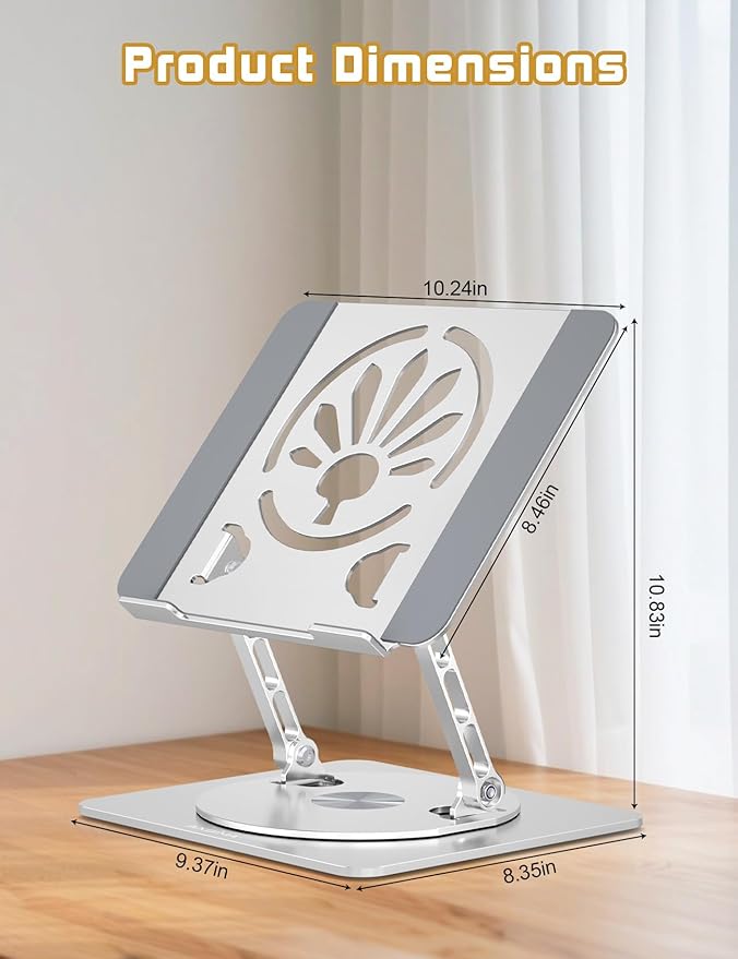Adjustable Laptop Stand for Desk-360° Rotating Foldable Laptop Holder Ergonomic Laptop Riser for MacBook Pro/Air Dell HP Lenovo Notebook up to 16",Silver