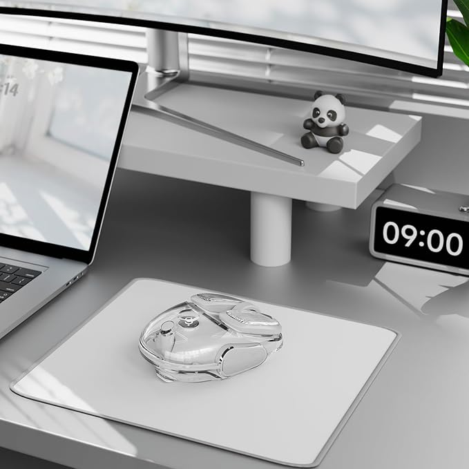 EWEADN Q9 Wireless Clear Mouse Dual Mode Bluetooth & 2.4G USB Computer Mouse with RGB Lighting, Silent Clicks, Multi-Device Compatibility for Laptop, PC, MacBook, iPad Cute Mouse-White