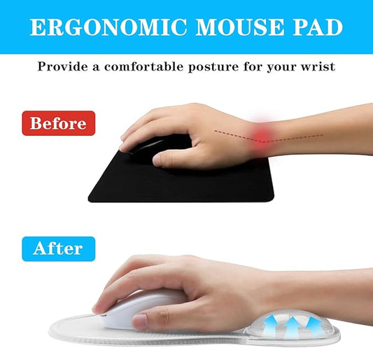 Mouse Pad with Wrist Rest,Ergonomic Mouse Pad with Comfortable Gel Wrist Rest Support and Non-Slip PU Base for Easy Typing Pain Relief, Durable and Washable (Transparent White)