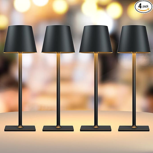 4 Pack Rechargeable Cordless Led Table Lamps,Cordless Lamp with 6000mAh Battery Operated, Portable Indoor/Outdoor Table Lamp for Patio Restaurant Home Dinner Dining Kitchen