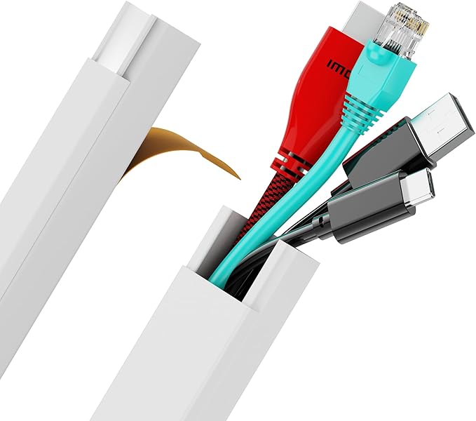 Cord Hider Wall Mounted TV - Wire Cover, Cord Covers, Cable Hider, 33 in Paintable White Raceway Kit, Hide Cords Wall Mount TV, Electrical Cords Concealer, Cable Management Channel, Wire Molding