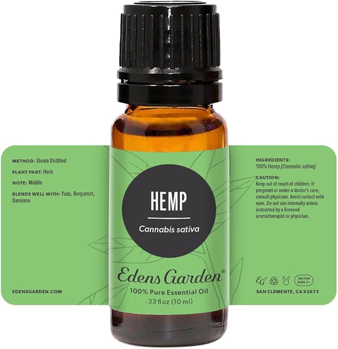 Edens Garden Hemp Essential Oil- 100% Pure Premium Grade, Undiluted, Natural, Therapeutic, Aromatherapy, The Best for Diffuser, Skin, Humidifiers, Kid Safe 10 ml (.33 fl oz)