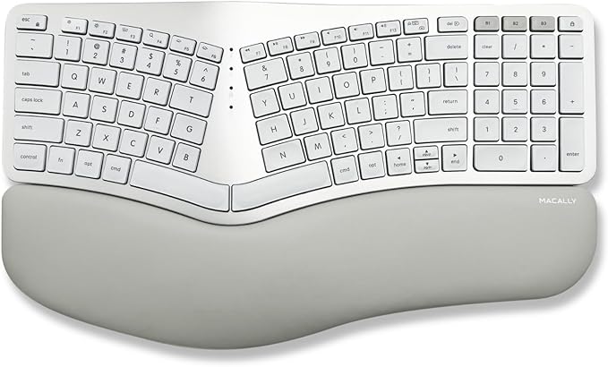 Macally Bluetooth Ergonomic Keyboard, Wireless Split Keyboard, Carpal Tunnel Comfort, Ergo Rechargeable Split Wrist Key Board - Backlit Apple 100 Key Layout for MacBook Pro/Air, iMac