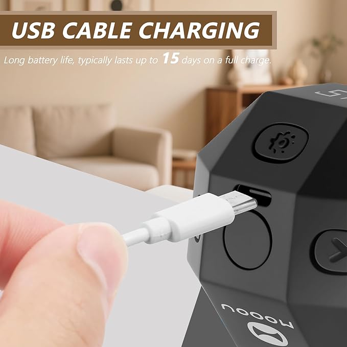 Mini 12-Sided Cube Timer with preset countdowns of 1-3-5-10-15-20-25-30-45-60-90 Minutes, a Rechargeable time Management Efficiency Tool Suitable for ADHD Management, Study and Cooking (Black)