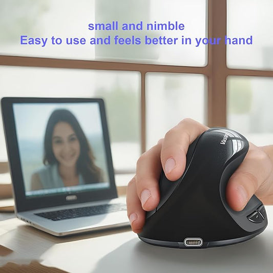 Vassink Ergonomic Mouse, Vertical Wireless Mouse,Mini Mouse Rechargeable 2.4G Optical Carpal Tunnel Mice: 800/1200 / 1600 DPI, 6 Buttons, for Laptop, PC, Computer, Desktop, Notebook etc
