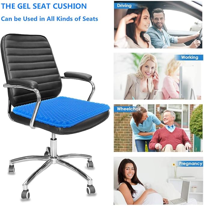 Gel Seat Cushion, Office Seat Cushion Chair Pads for Office Home Car Wheelchair Long Trips - Extra Large Gel Cushion for Pressure Sores, Tailbone, Back, Sciatica Pain Relief (Extra Large, Blue)