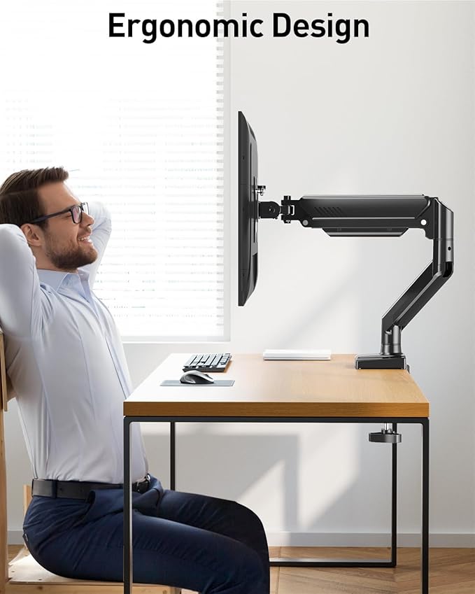 Single Monitor Arm Desk Mount Fits 13 to 32 inch Computer Screens, Holds 4.4 to 22lbs Display VESA Mount, Adjustable Monitor Stand with Clamp/Grommet Mounting Base, 75/100mm Bracket, Black, Freelift