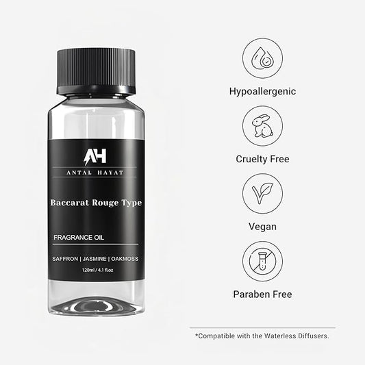 Hotel Scents Diffuser Oil Baccarat Rouge 540 120ml - Saffron, Jasmine, Oakmoss - HVAC scents Inspired by The Baccarat Rouge - Essential Oils for Ultrasonic Diffuser - Luxury Diffuser Oil Refill