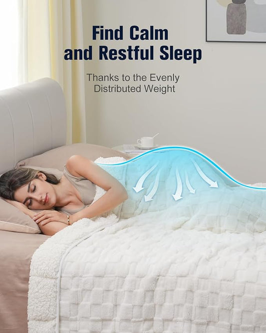 Kivik Dual Sided Weighted Blankets for Adults, Buttery Soft Stylish Checkered Heavy Blankets for Couch Sofa Bed - Ultra-Fluffy Fabric Brings Cloud-Like Comfort (48"x72", Beige, 15 Pounds)