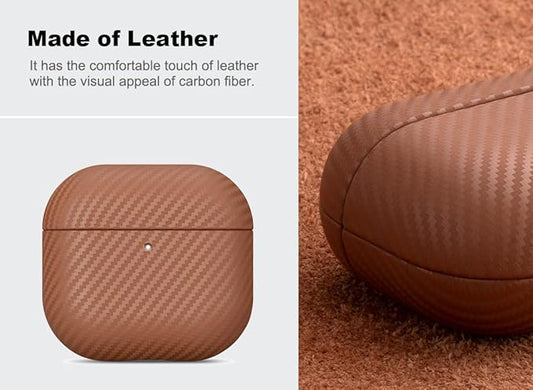 Leather Case - for AirPods 4 with Active Noise Cancellation/AirPods 4 Case Cover - Selected Skin-Friendly Leather, with Carbon Fibre Texture, Handmade Drop Protective Hard Cover - Brown