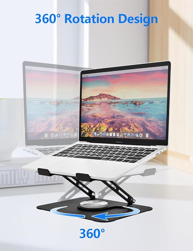 Laptop Stand for Desk, Adjustable Computer Stand with 360ยฐ Rotating Base, Laptop Riser Compatible with MacBook Air/Pro, Dell, HP, Lenovo and All 10-17'' Laptops