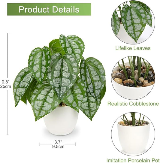 Fake Plants Small Faux Potted Plant 9.8 Inches Fake Piper Sylvaticum with Pot Artificial Plants Indoor for Home Decor Bedroom Aesthetic Bathroom Shelf Living Room Office Kitchen Table Decoration
