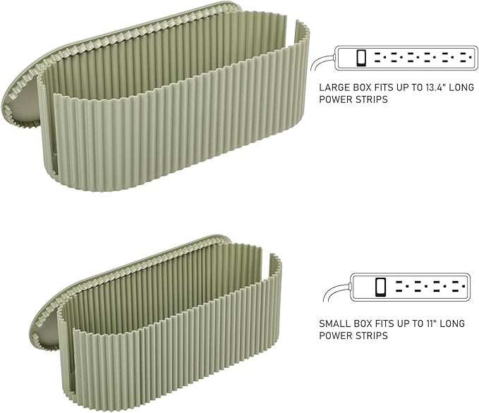 FABROK 2 Pack Cable Management Box, Cord Organizer Box with 20 Cable Ties, Power Strip Storage to Hide Charger Adapter Power Cord Charging Station Green(Small+Large