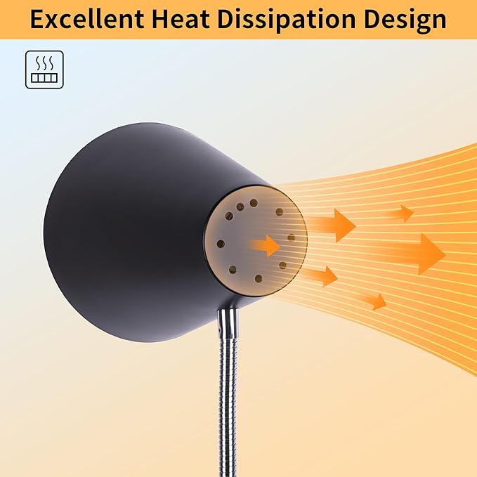 RUNTOP Desk Lamp, Black Desk Lamps for Home Office, LED Desk Light with USB Port and Type C Port, 5 Brightness Levels, 5 Color Temperatures, Flexible Gooseneck Desk Lamp, Table Lamp for Reading Study