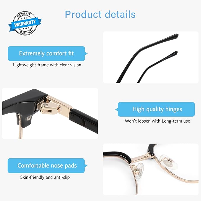 ANRRI Blue Light Glasses for men Metal Browline Frame UV 400 Protection Clear Lens Anti Eyestrain Computer Gaming Glasses