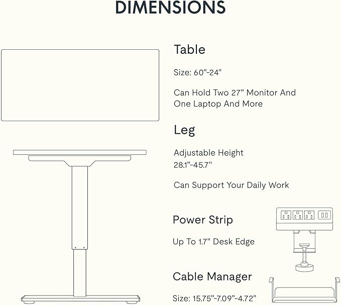 FLEXISPOT EN2Whole-Piece Standing Desk with Clamp Power Strip, 60 x 24 Electric Stand Up Height Adjustable Desk with Cable Management (Black Frame +60" Maple Top, 2 Packages)
