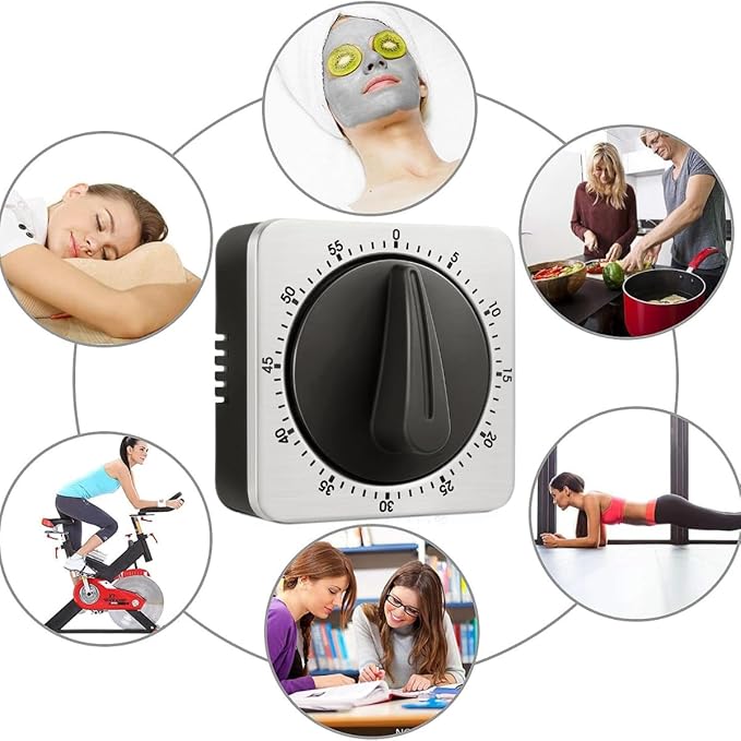 Searon Kitchen Countdown Timer Magnetic 60 Minute Wind Up Mechanical Timer Stainless Steel for Home Baking Cooking Oven (Gray Color)