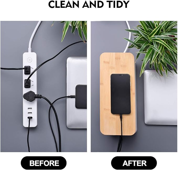 2 Pack Large Cable Management Box – Wooden Style Cord Organizer and Cover for TV Wires, Computer, Router, USB Hub and Under Desk Power Strip – Safe ABS Material and Baby-Pets Proof Lock (White)