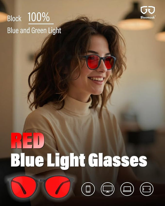 Bloomoak 99% Orange Blue Light Blocking Glasses,Retro Trendy Round Style,Relieve Eye Fatigue,Improve Sleep For Screens/Games