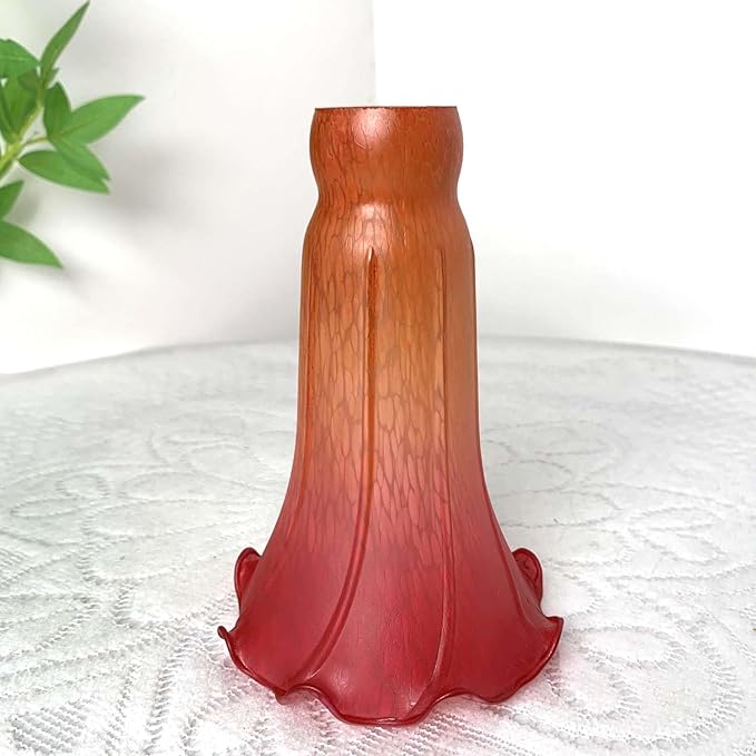 Bieye LS24 Lily Flower Blown Glass Lampshade (Orange Red, Opening I.D. 1.26" x O.D. 1.5")