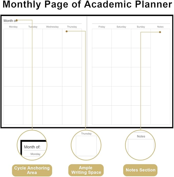 Academic Planner for 2025 2026 or Anytime – 8.5" x 11" Undated Weekly Student Planner For Homeschool, High School, College & Nursing Students, 200 Pages, Black