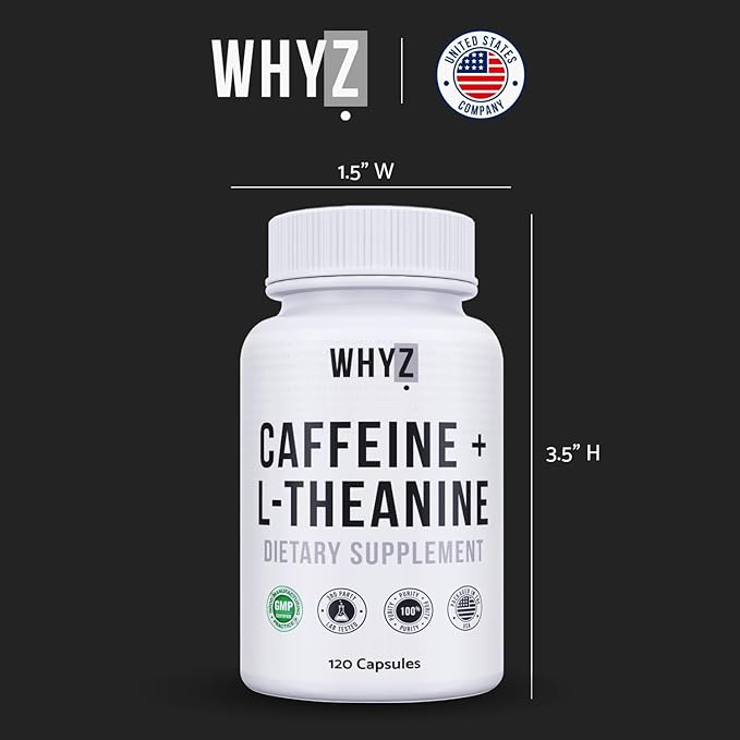 WHYZ Caffeine Pills with L-Theanine, 120 Capsules, Nootropic Stack Energy Pills, Energy Vitamins for Sustained Energy Focus & Cognitive Function, L Theanine Caffeine Energy Supplements for Women & Men