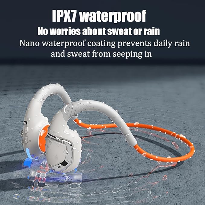 Orange Bone Conduction Running Headphones IPX7 Waterproof for Swimming 32G Music Memory 360°ACS Panoramic Sound Bluetooth 5.3 Open-Ear Headphones for Sports, Cycling, Driving