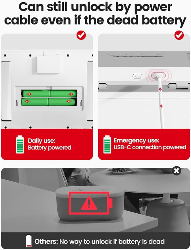 Vaydeer Metal Time Lock Box, Phone Locked box with Timer, Locking Safe Storage, Self-Control Locker with USB C Charge, Child Lock, Smart Timed Release Jail for Phone/iPad Mini/Remote/Medicine/Snack