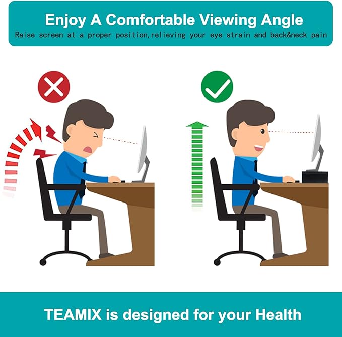 TEAMIX 14.2 inch Monitor Stand Riser, Wood Monitor Riser with Storage for Desk Small Monitor Stand TV/Screen/PC/Laptop Riser Computer Stand Desktop Shelf (Black-14.2 inch)