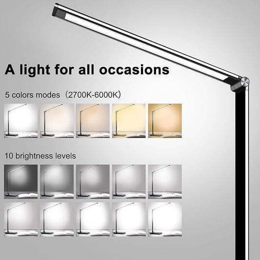 AFROG 8-in-1 4th Gen Multifunctional LED Desk Lamp with 10W Fast Wireless Charger,USB Charging Port,1200Lux Super Bright,5 Lighting Mode,7 Brightness,40 Min Timer,Night Light Function,5000K