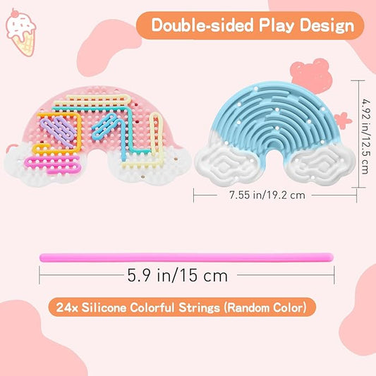 2 Pack Sensory Activity Board with 24 Random-Color Strings Fidget Toys for Kids, Sensory Toys for Kids with Autism, ADHD, Stress, Calming, Double-Sided Silicone Toys, Birthday