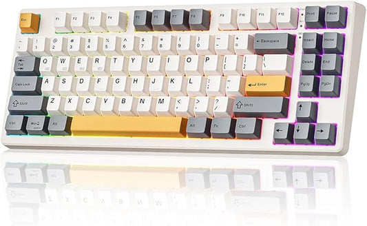 Wireless Mechanical Keyboard,Gasket Mounted with Creamy Sound,Bluetooth/2.4GHz/USB-C,Custom Hot Swappable,RGB Backlit,75% Compact Layout for Gaming/Typing/Win/Mac/PC (Retro Beige,Linear Switch)