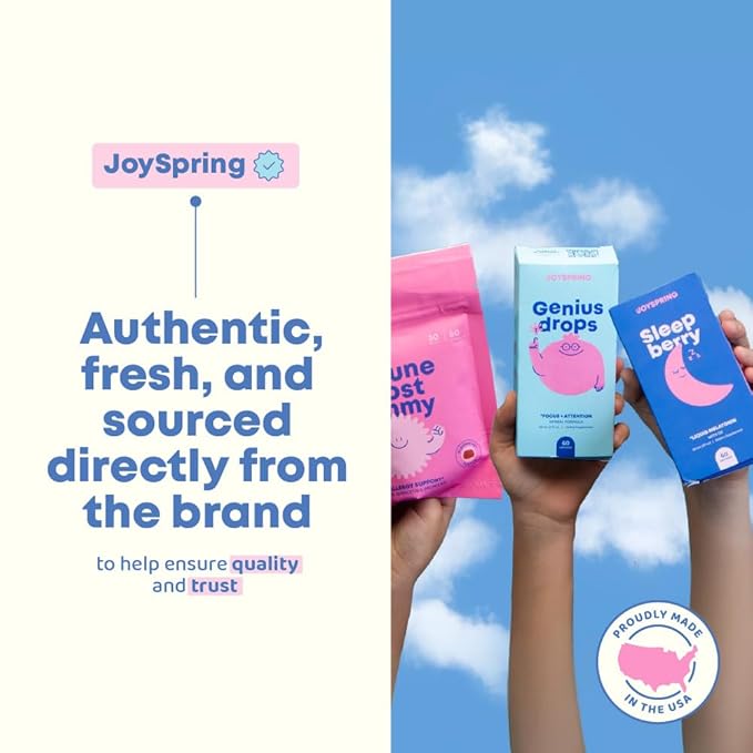 JoySpring Genius Drops - Organic Focus Drops for Kids | Clinically Proven Focus Supplement Helps Kids Perform Better in School | Liquid Herbal Supplement with Ginkgo Biloba (4 fl oz) 120 Servings