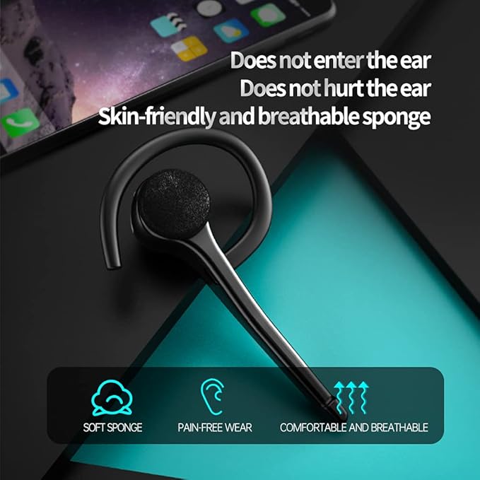 AYI Wireless Bluetooth Earpiece Headphone Dual Noise Cancelling Mic Painless Open-Ear Handsfree Headset Stereo Sound Left/Right Changeable Earhook Earphones for Driving/Business/Gym