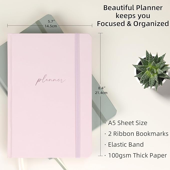 2025-2026 Planner - Undated Monthly, Weekly & Daily Planner for Planning Your Success - To Do List, Habit Tracker, Hardcover, Aesthetic, Stylish School or Office Supplies (Pink, A5)