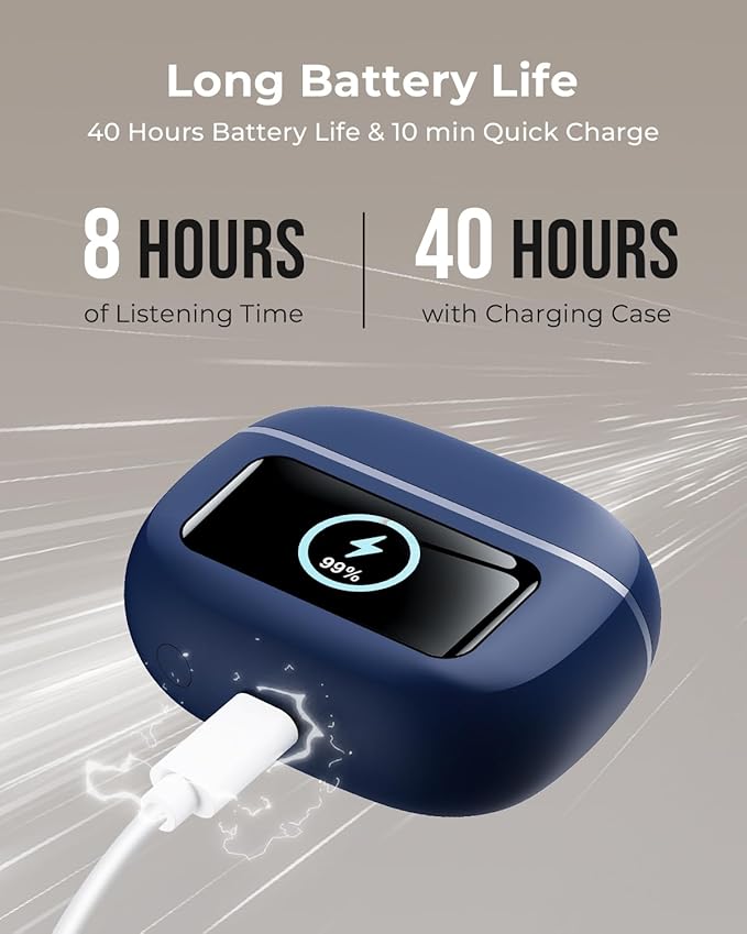 Wireless Earbuds, Ear Buds Active Noise Cancelling with Charging Case, 6.0 Bluetooth Earbuds with AI Clear Calls, 40H Playtime for Sports & Working, Stereo Sound Headphones for iPhone/Android/iPad