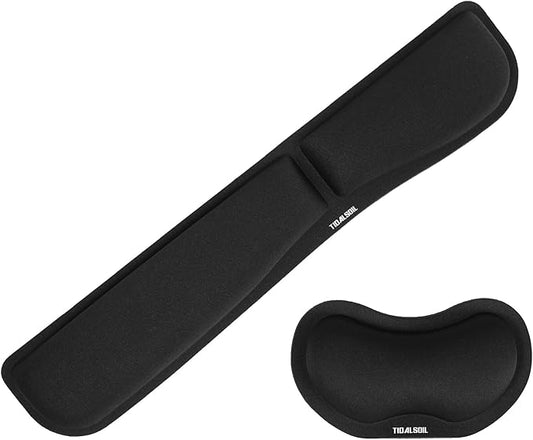 Wrist Rest for Computer Keyboard and Mouse - Ergonomic Memory Foam Mousepad Rests with Non-Slip Base for Office, Gaming, Computer - Pain Relief & Carpal Tunnel Support, Black, 2-Piece Desk Accessories