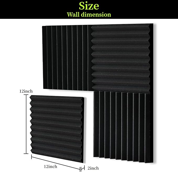 100 Pack Sound Proof Foam Panels for Walls 12x12x1 Inches, Wedges Acoustic Panels Sound Absorbing, Acoustic Foam Panels for Recording Studio, Home, Office, Easy Install, No Adhesive Included