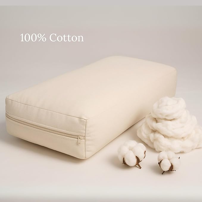 Yogikuti Cotton-Filled Rectangular Bolster for Iyengar Yoga- Cotton Pillow Best for Back Support & Chest-Opening in Restorative Poses, Meditation (Beige)