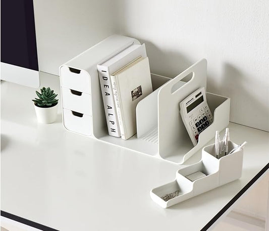 Desk Organizer with Drawers – White, 3-Drawer Storage Box for Office, Home, or School Desk – Compact, Lightweight, and Safe Design – 13.3" x 8.3" x 8.3"